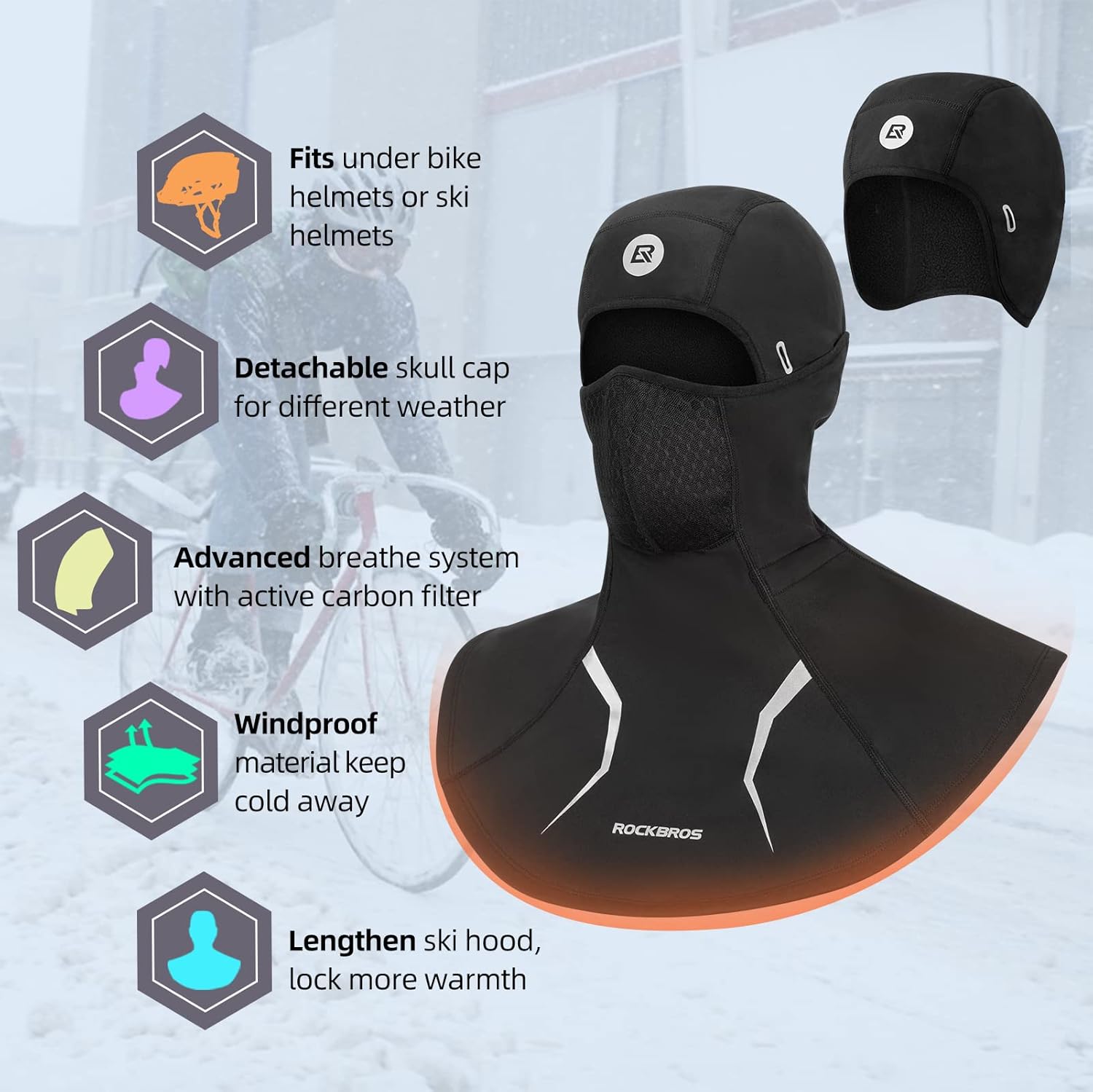 ROCKBROS Thermal Ski Mask Windproof Fleece Balaclava Mask for Cold Weather Ski Face Mask Men - Image 2