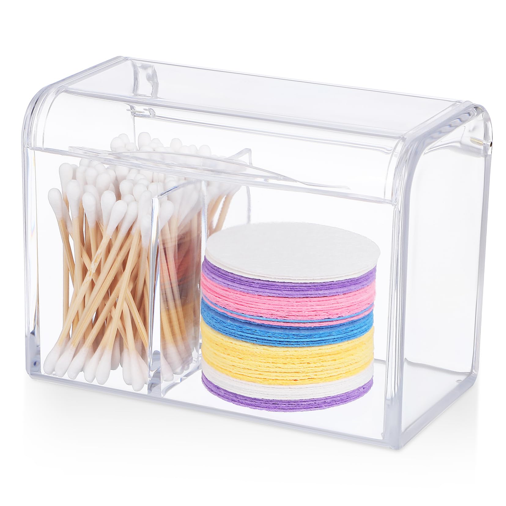 Acrylic Cotton Swab Holder Box with Lid, Double-compartment Organizer