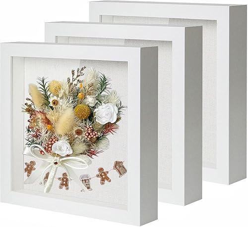 Miniatura 45 de Muzilife - Marco de Sombra con Tablero de Lino, Caja de Exhibición de Madera Profunda y Vidrio, Listo para Colgar, Caja de Recuerdos para Bebé