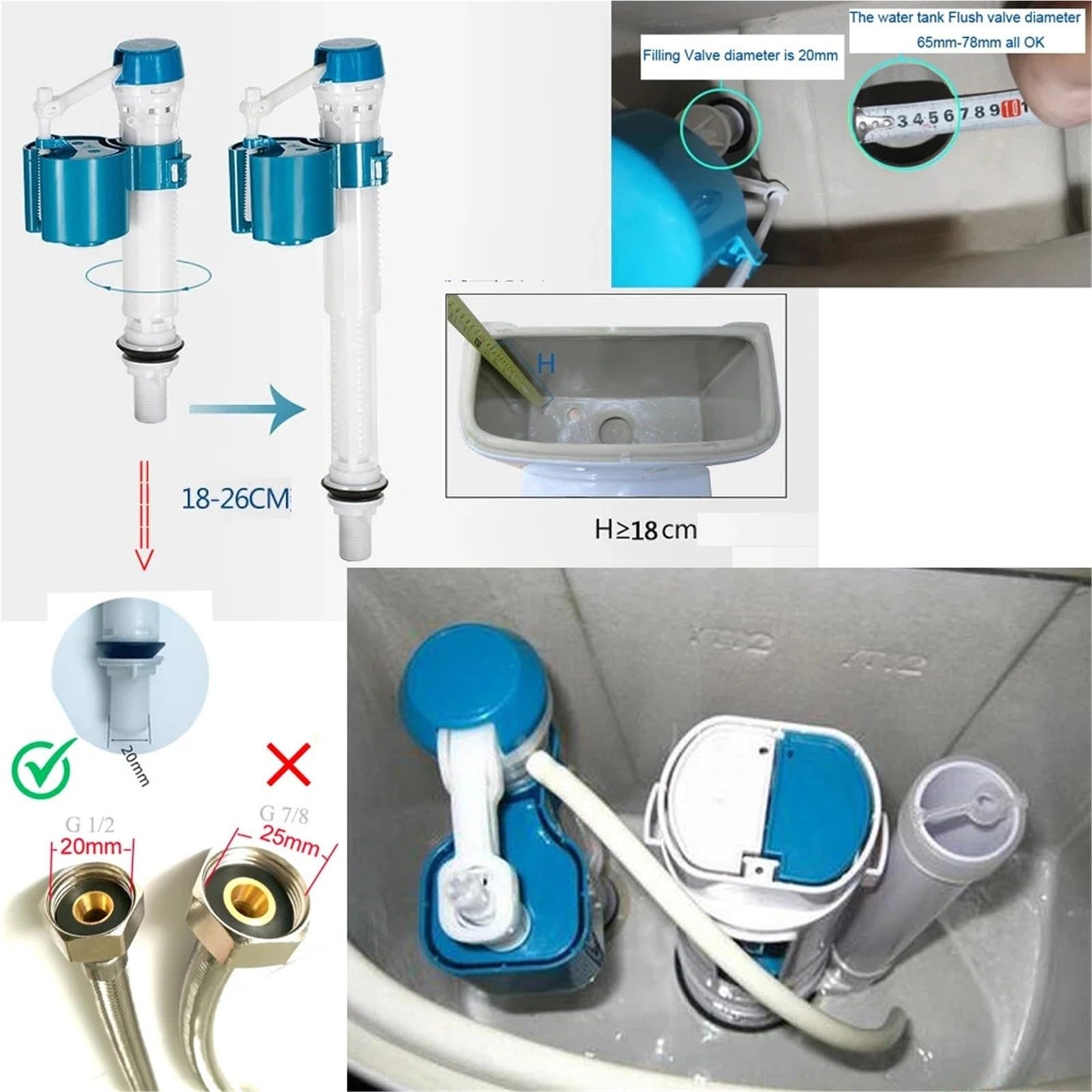 Galleggiante Cassetta Wc Kit valvola a pulsante a doppio scarico | WC Serbatoio dell'acqua Cisterna Sifone WC(24cm kit)