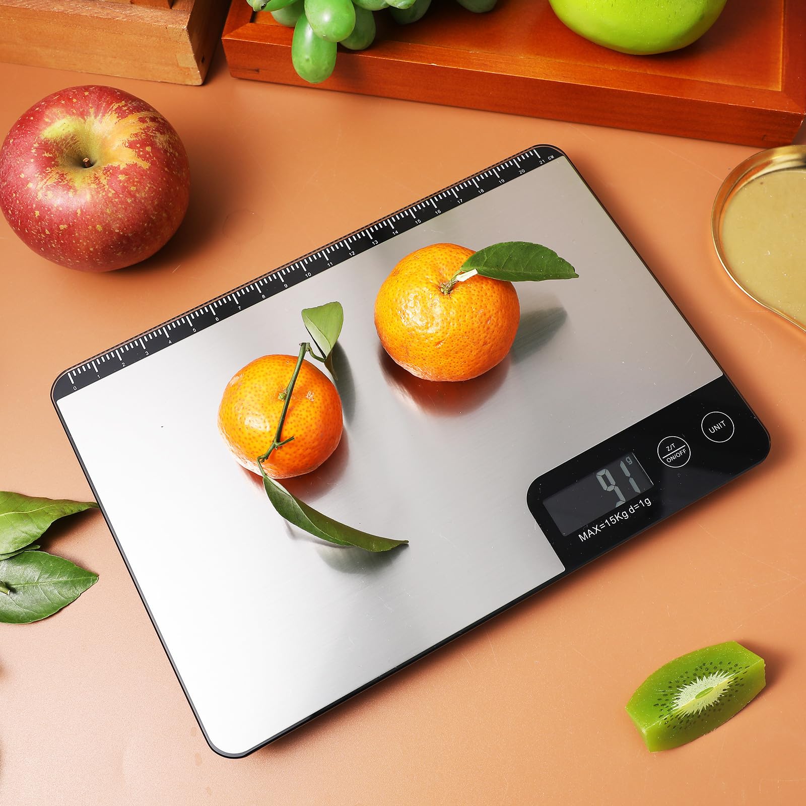 Báscula Digital de Cocina de Acero Inoxidable, 15kg, Tara