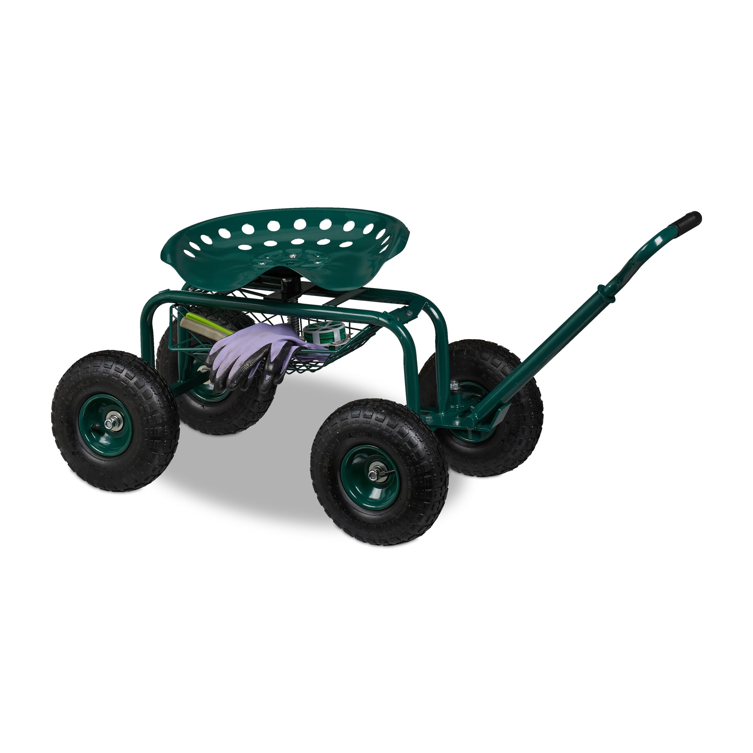 Relaxdays Sgabello Giardinaggio con Ruote, Carrello Portautensili Giardino, Altezza Regolabile, 150 kg, Acciaio, Verde