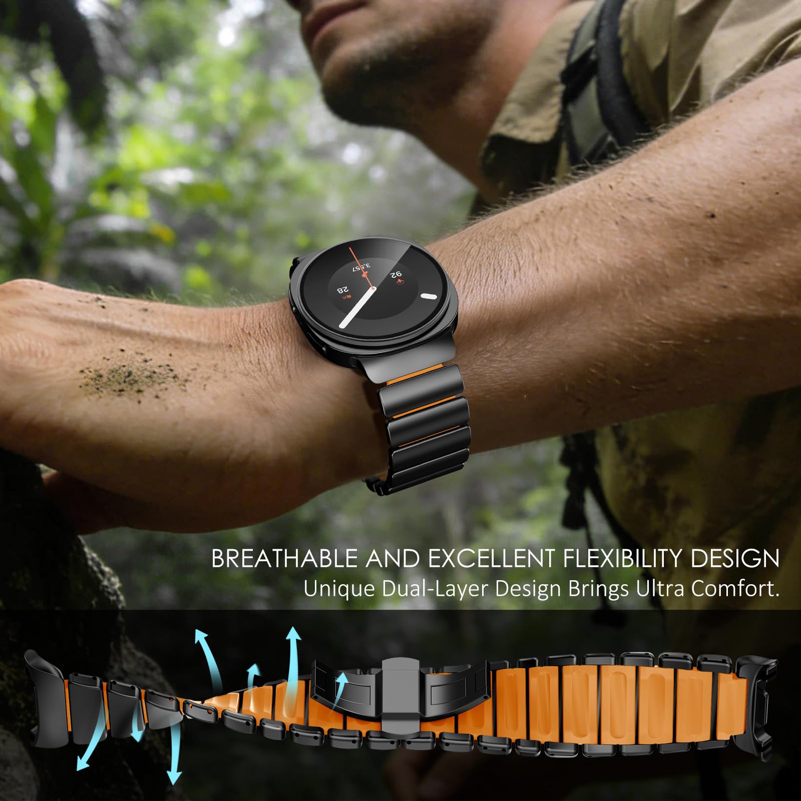 WINGLE Bracelets en acier inoxydable pour Galaxy Watch 9/8/8 Classic Band Samsung Galaxy Watch 9 bandes 44 mm 40 mm 46 mm pour homme bracelet de luxe en acier inoxydable silicone double couche