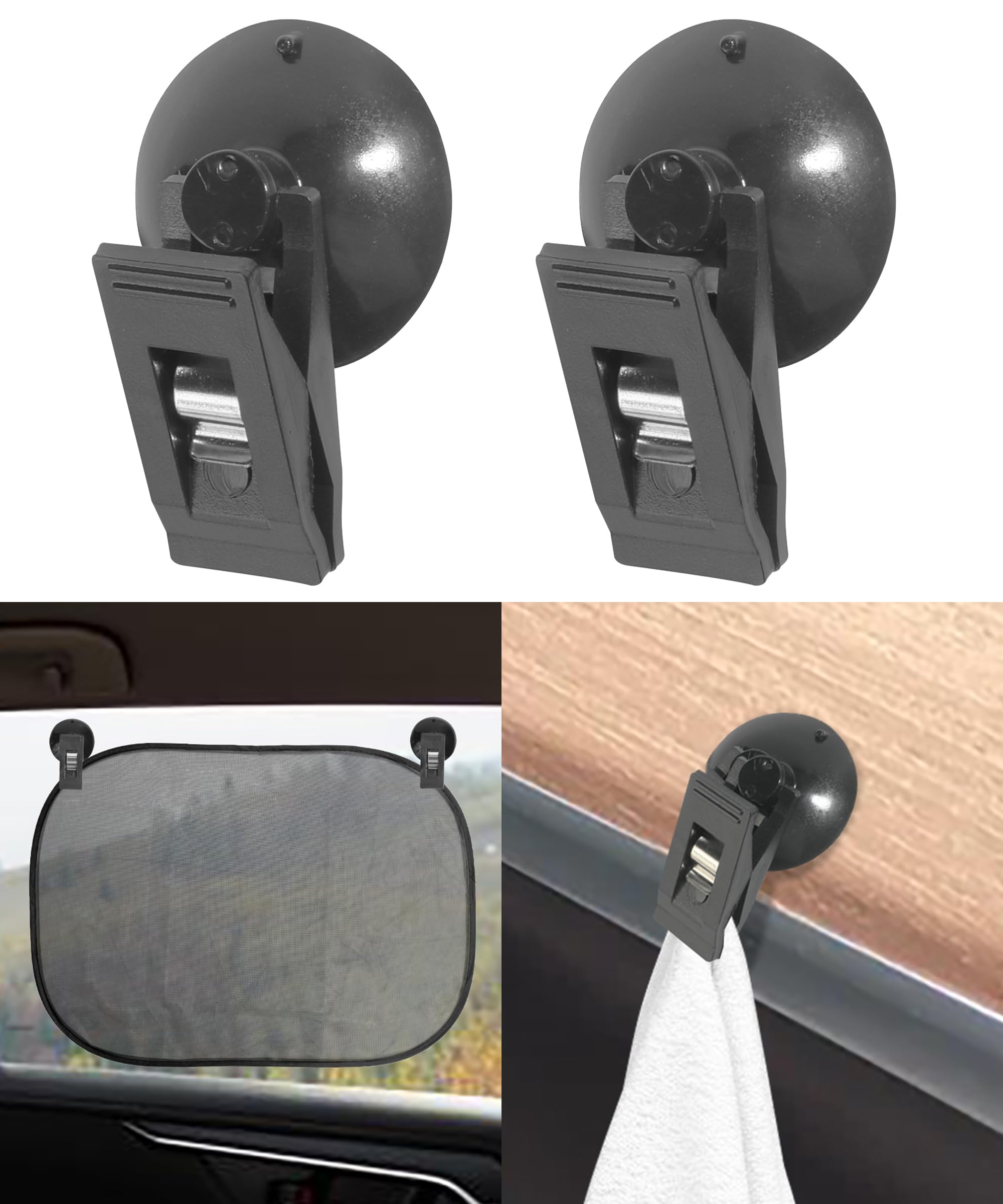 RACOONA 2PCS Suction Cup Clips,Suction Cup Card Bill Clip,Car Accessories Suction Cup Clamp,Car Sun Shade Window Strong Metal Holder,Car Card Suction Cup Holder for Car Sun Shade Cloth (Black)