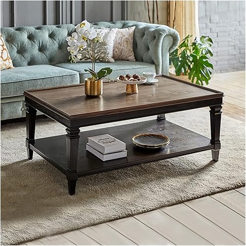 DYPASA Couch Side Tables 2-Tire Rectangular Coffee Table Luxurious Solid Wood Coffee Table with Surrounding Desktop and Tapered Legs Postmodern