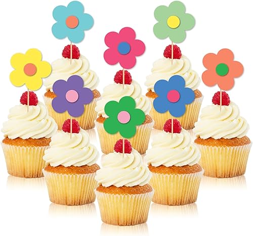 Whaline 32 piezas Y2K flor Cupcake Topper 8 colores 3D Boho Flower Cupcake Picks Colorful Daisy Flower Food Picks con palitos punto de pegamento Whaline 32 piezas Y2K flor Cupcake Topper 8 colores 3D Boho Flower Cupcake Picks Colorful Daisy Flower Food Picks con palitos punto de pegamento