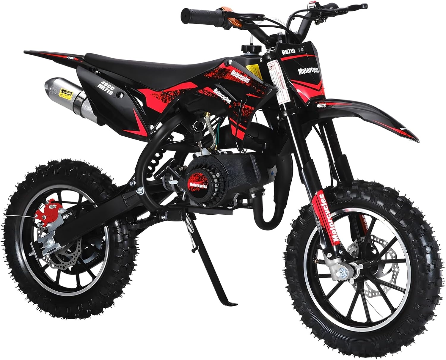 49CC 2-Stroke Gas Powered Mini Dirt Bike for Kids, Up to 25MPH, Off-Road Pocket Motorcycle with Front & Rear Disc Brakes, Shock Absorption, 10-Inch Tires, Max Load 330lbs (Pull Start) Red