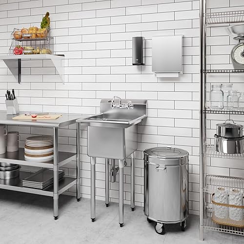 Miniatura 6 de AmGood Fregadero de acero inoxidable con un compartimiento, 22 pulgadas de ancho x 20 pulgadas de largo, fregadero de cocina de restaurante y