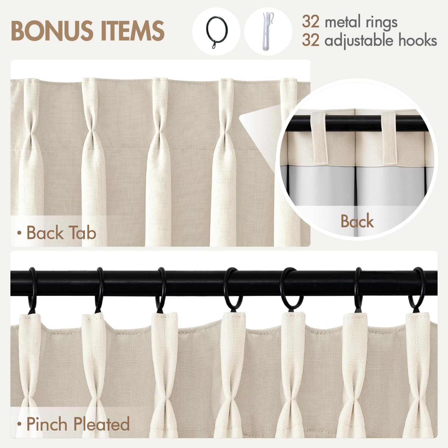 MIULEE Pinch Pleated 100% Blackout Curtains 90 Inch Long 4 Panel Set for Bedroom Thick Linen Memory Trained Pleat Living Room Darkening Back Tab Double Layer Thermal Insulated Drapes, Birch 10 71rtvyRhXwL. AC SL1500