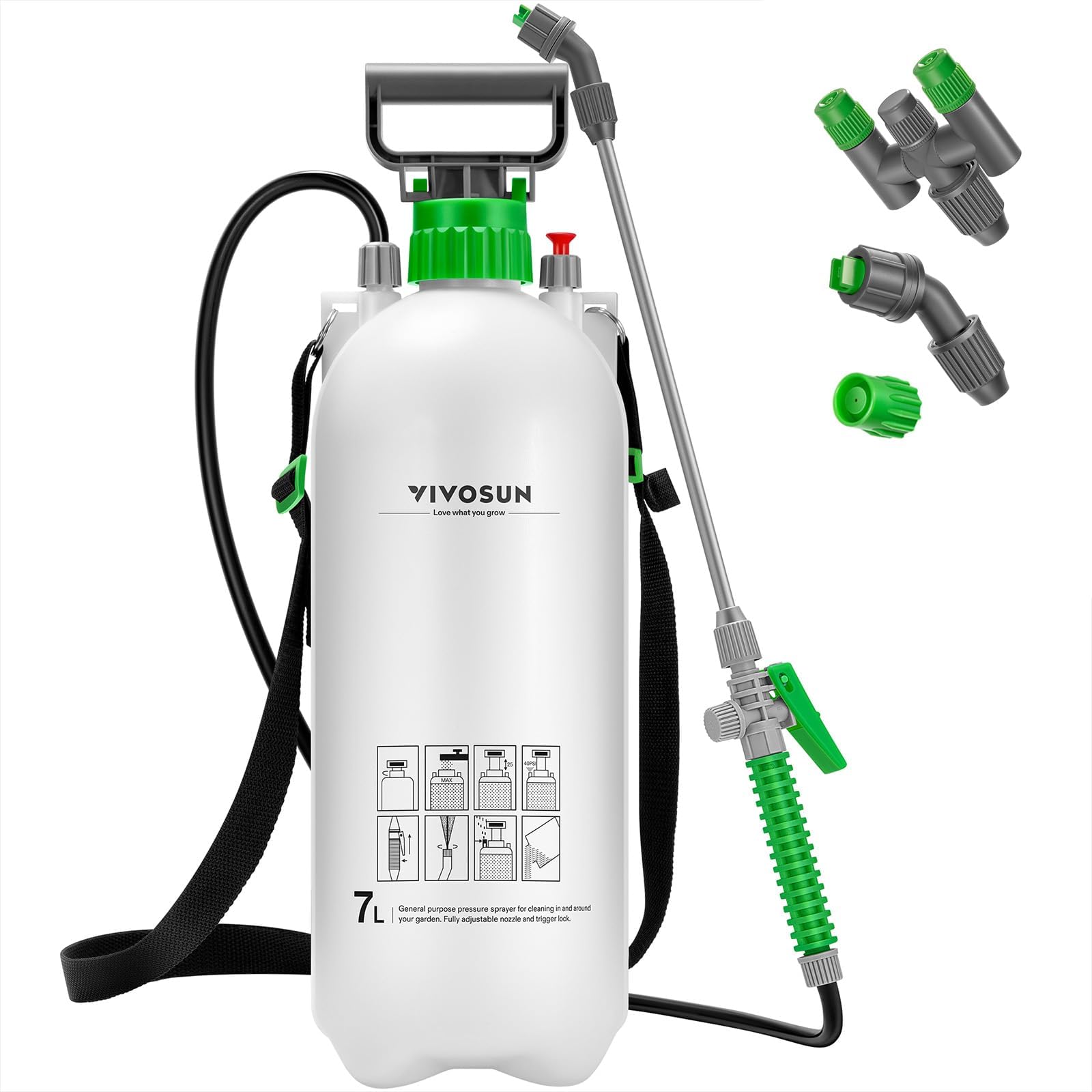 Lawn and Garden Pump Pressure Sprayer with 3 Water Nozzles, Pressure Relief Valve, Adjustable Shoulder Strap…
