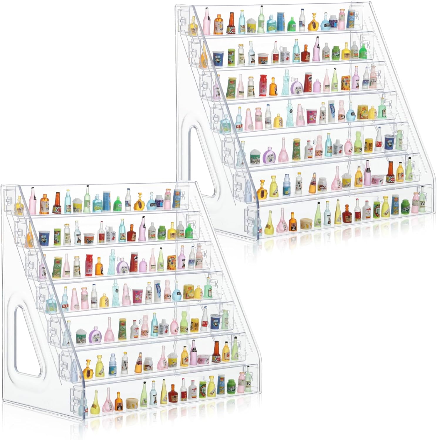 2 Pack 7 Tier Transparent Acrylic Mini Brand Organizer Display Rack Clear Acrylic Large Capacity Storage Organizer Tray Display Box for Mini Brands Collector Toys Figures Makeup Graded Cards