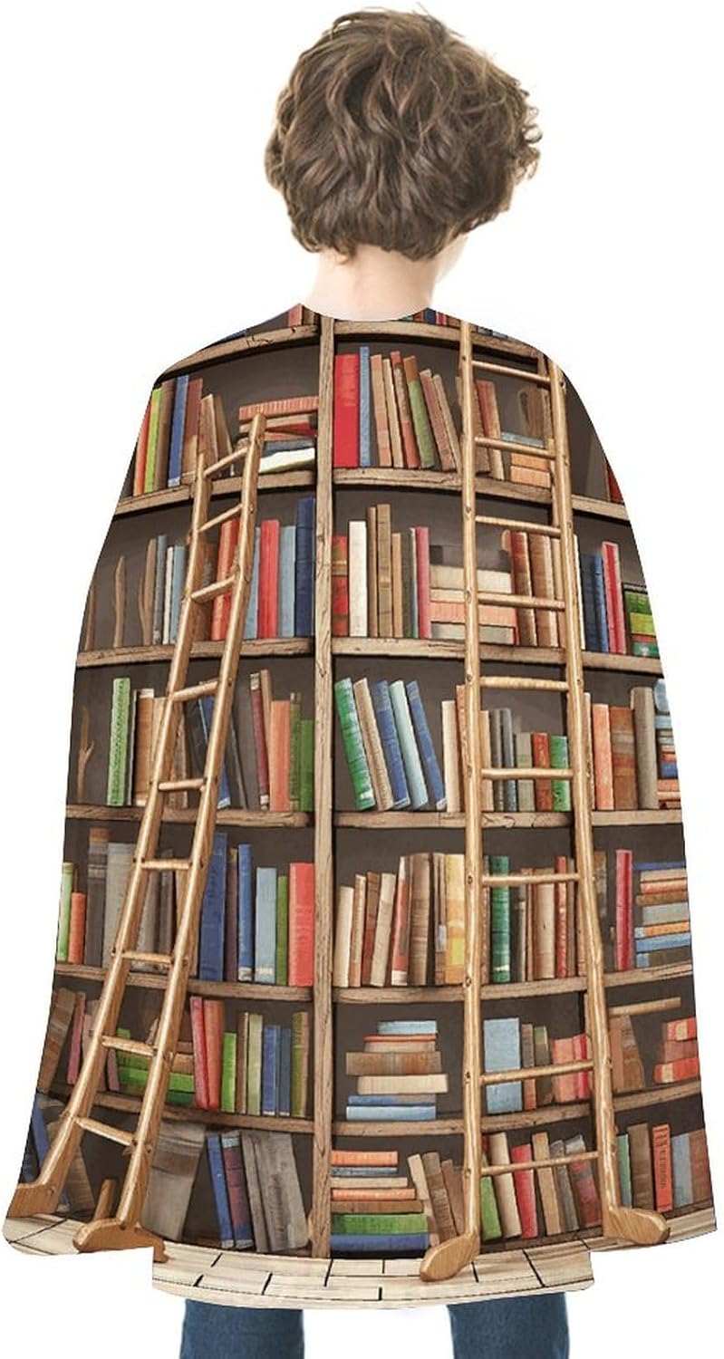 Halloween Funny Book Shelves Cloak Adults Reversible Blue & Red Medieval Cape for Cosplay Party Costume Dress Up