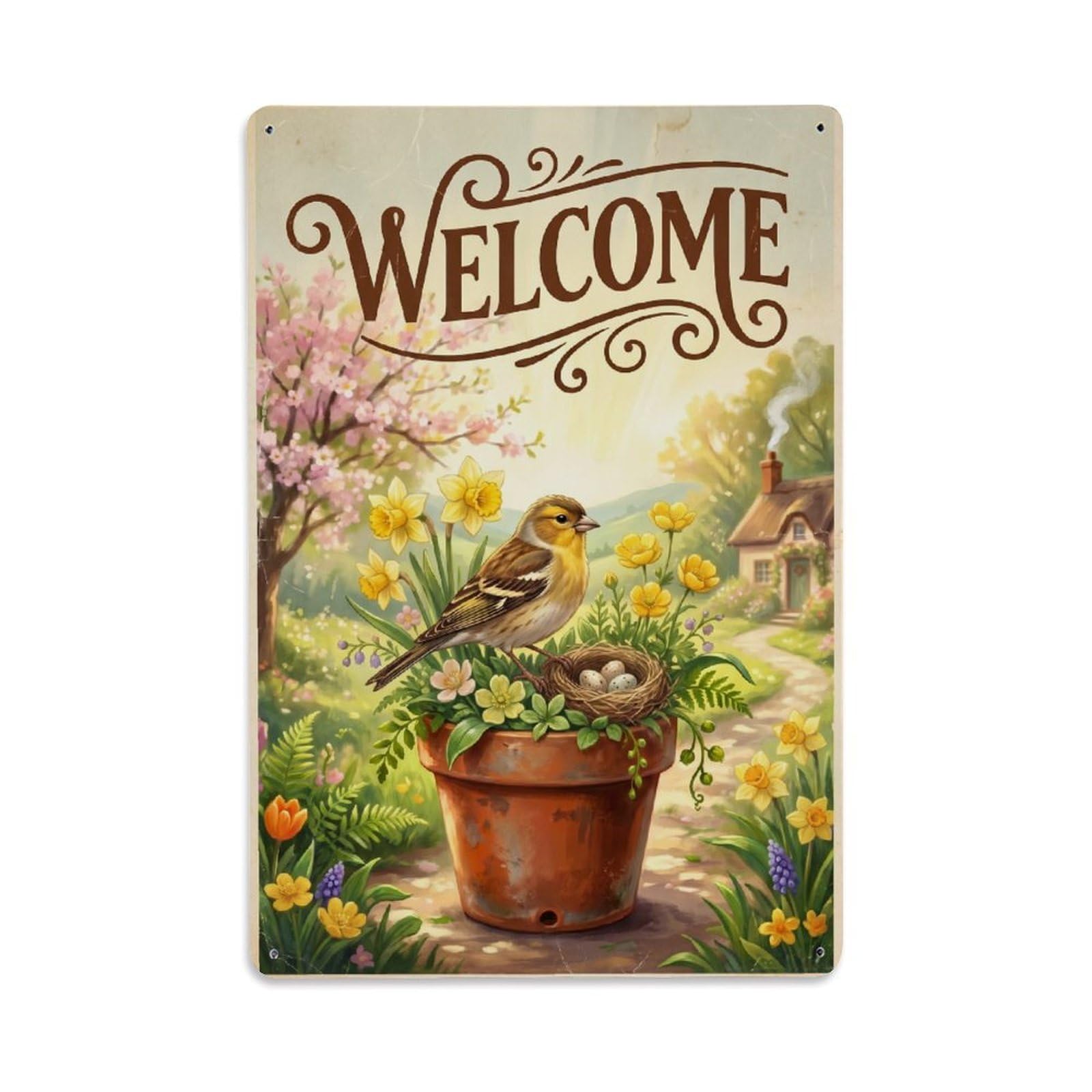 Cxhjca 8X12inch(20X30cm) Vintage Welcome Finch Petal Paradise（1） Metal Tin Sign