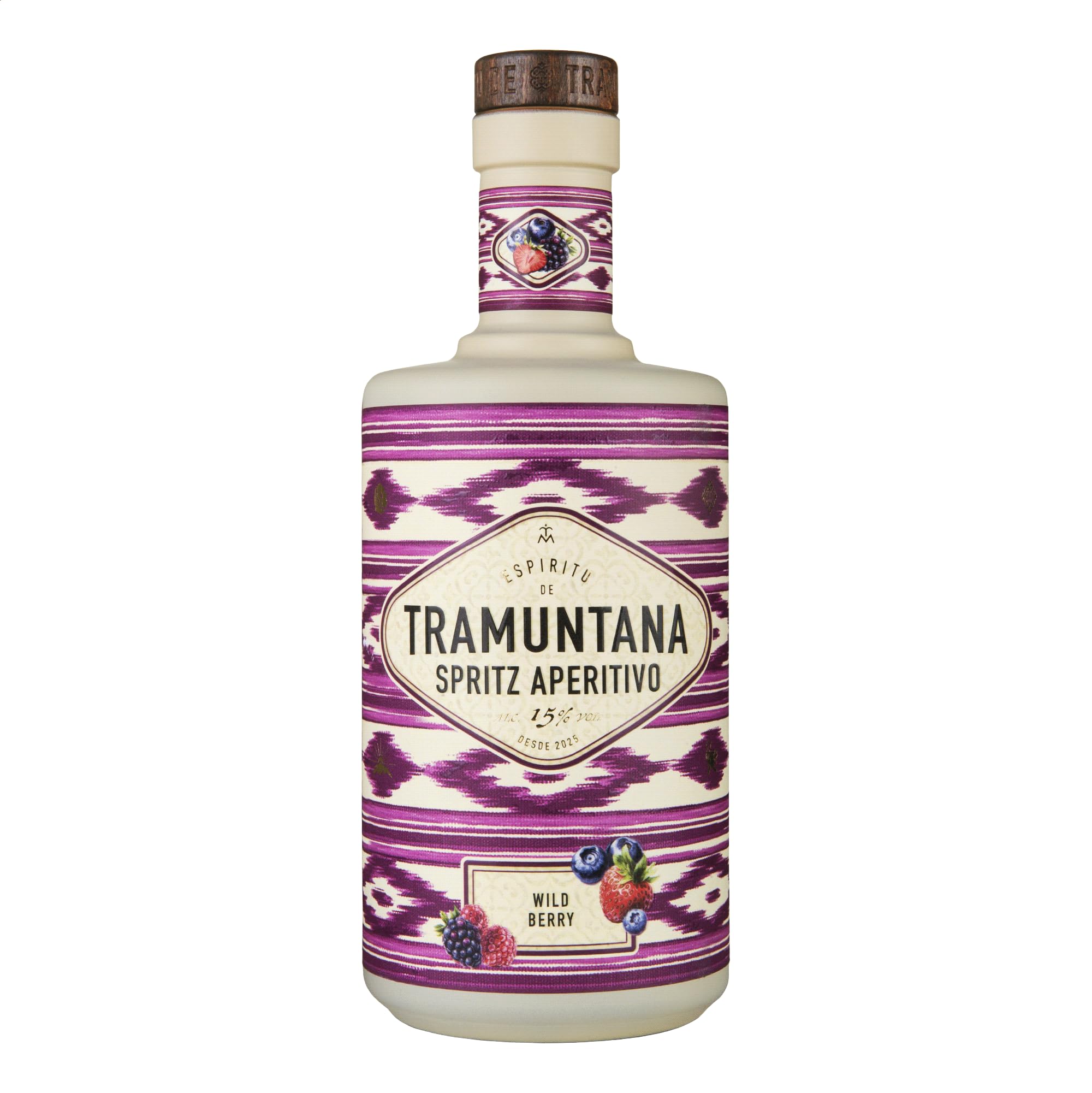 TRAMUNTANA Handgemachter Spritz Aperitivo Wild Berry 700ml mit Goldverzierung – Premium-Drink mit Balearischem Flair & mediterranem Lifestyle - Spanische Spezialität - Geschenk für Männer und Frauen