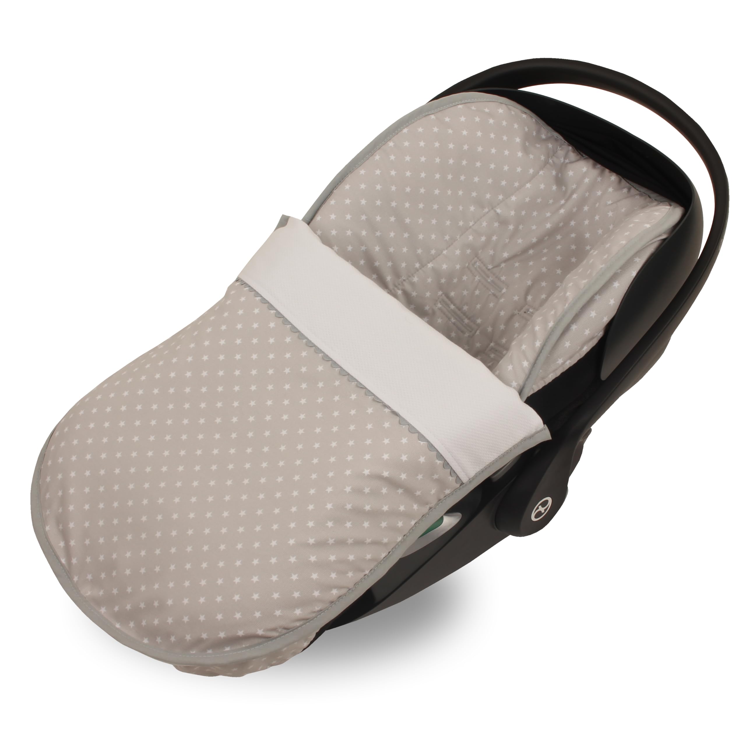 Funda y Saco Grupo 0 Bebé para Cybex Cloud T i-size | 2 en 1 Convertible en Funda | Compatible con Arneses Seguridad de 3 y 5 puntos |Relleno Nórdico Extraible| ESTRELLA BLCO y Piqué Gris