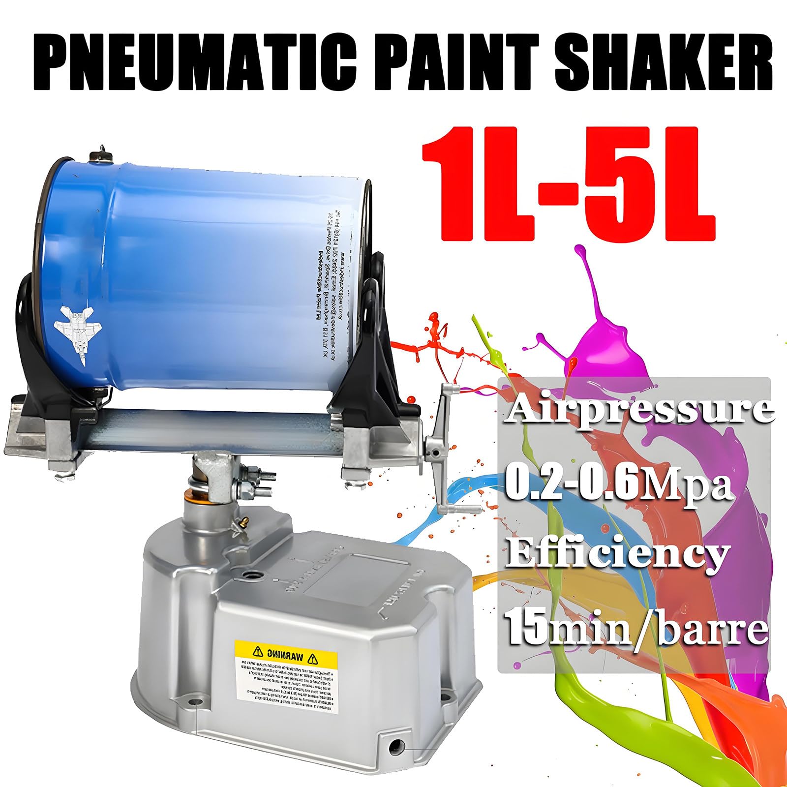 Agitador de Pintura Neumático, Agitador Mezclador de Pintura Neumático de 1-5kg con Abrazadera Ajustable, 15 min por Cubeta, 0-500 Veces/Min, Máquina Agitadora de Latas de Pintura a Aire