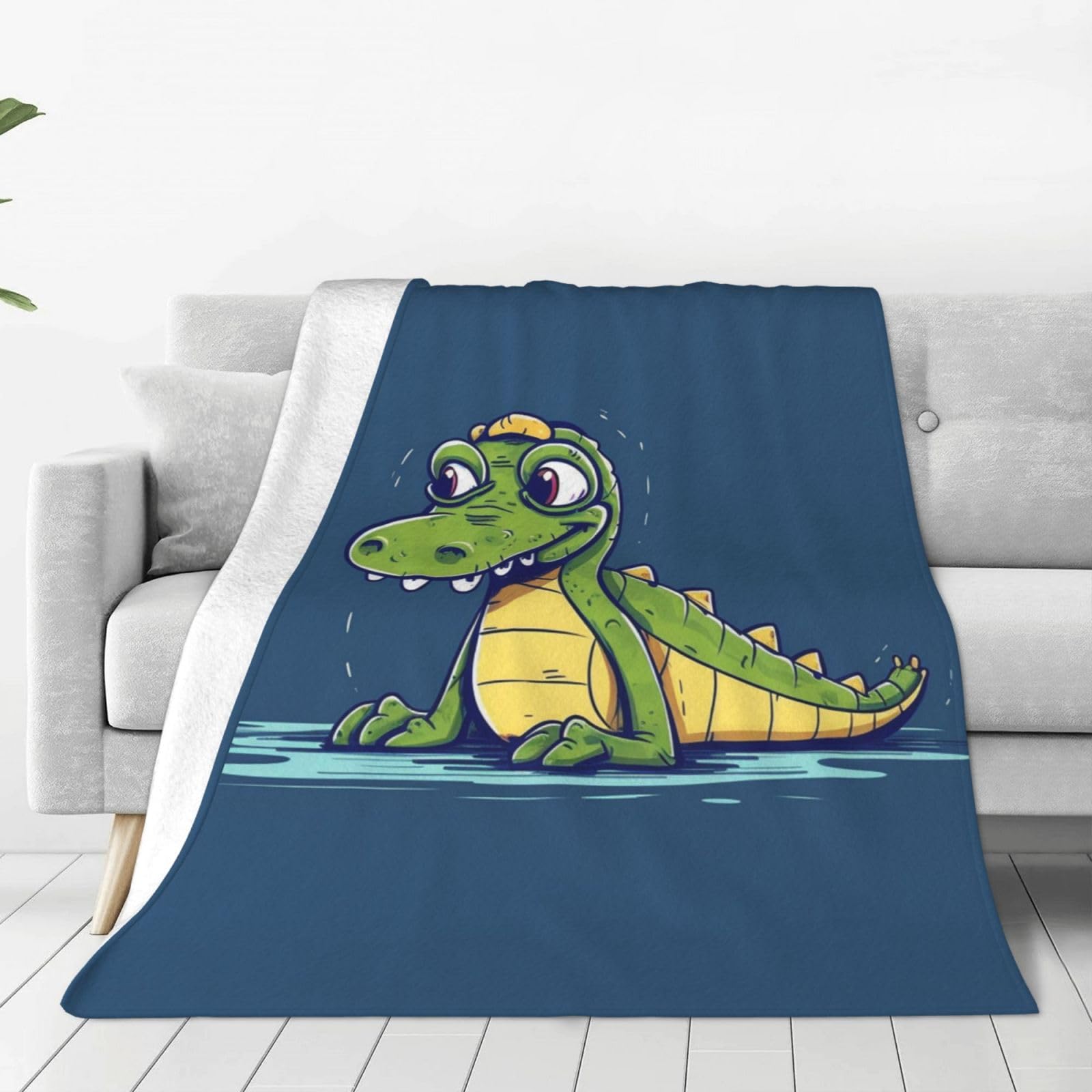 Cartoon Crocodile Throw Blanket for Couch, Plush Fuzzy Soft Flannel Blankets and Throws for Sofa, 50"x40" Bed Blankets for Travel Camping Chair, All Season Warm Fleece Blanket