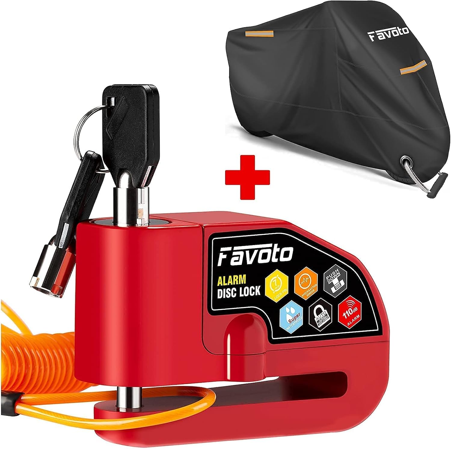 Favoto Motorcycle Cover 96.5” All Season with Night Reflective Stripes + Favoto Disc Lock Alarm for Motorcycle e-Bike Bicycle Scooter Favoto Motorcycle Cover 96.5” All Season with Night Reflective Stripes + Favoto Disc Lock Alarm for Motorcycle e-Bike Bicycle Scooter
