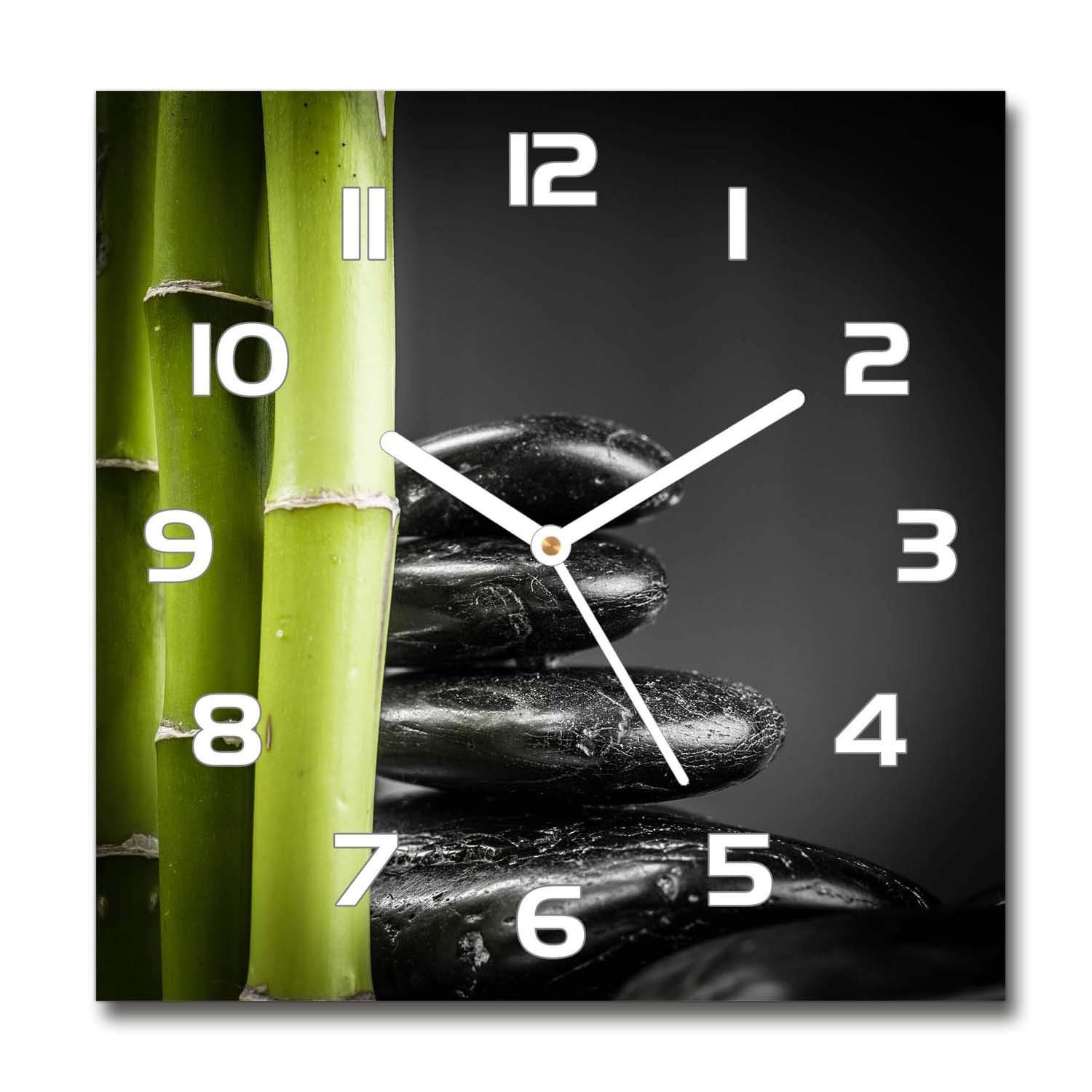 Tulup Glasuhr - 30x30cm - weißen Zeigern - Wanduhr Wandkunst Bild Gehärtetem Glas Uhr Echtglas Küche Wohnzimmer - Bambus