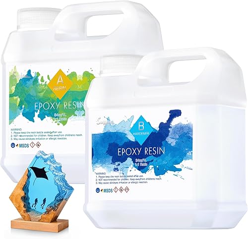 Suzzam Resina epoxi  Kit de resina epoxi transparente de 68 onzas, alto brillo y resistente a los rayos UV, sin burbujas y antiamarilleamiento para