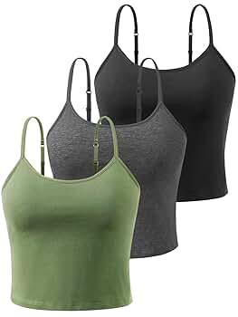 Air Curvey 3-Pack Womens Short Camisole Built in Bra Cotton