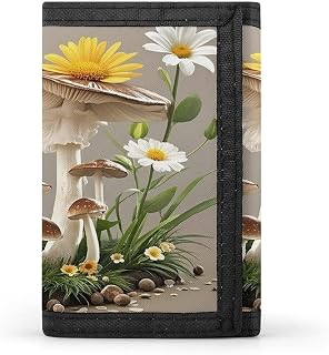 Stylish Trifold Wallet Slim Minimalist Front Pocket Cards Purse | Mushrooms And Flowers Wallet for Men Women Outdoor Sports Wallets Credit Card Holder Extra Capacity Compact Wallet