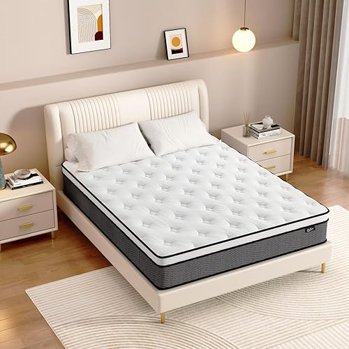 Bednew Colchón King de 12 pulgadas de firmeza media híbrida en una caja colchón de resortes con bolsillos con espuma de múltiples capas apoyo y