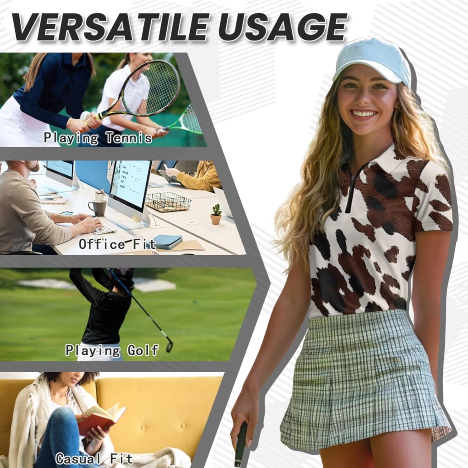 GULANGYU Womens Golf Outfit, Short Sleeve Polo Shirt with Adjustable Sun Visor Athletic Set for Tennis Volleyball Baseball