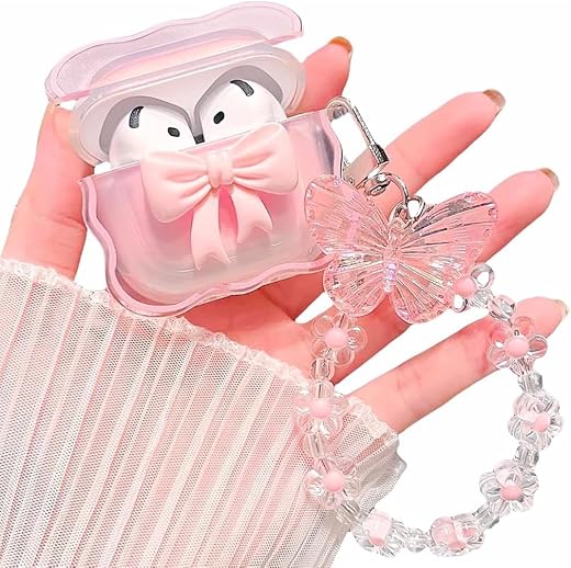 ZORBES® Compatible with AirPods 4 case, Silicone Earbud Charging Case Cover for Apple AirPods 4, Sweetly Stylish Pink Bow ...
