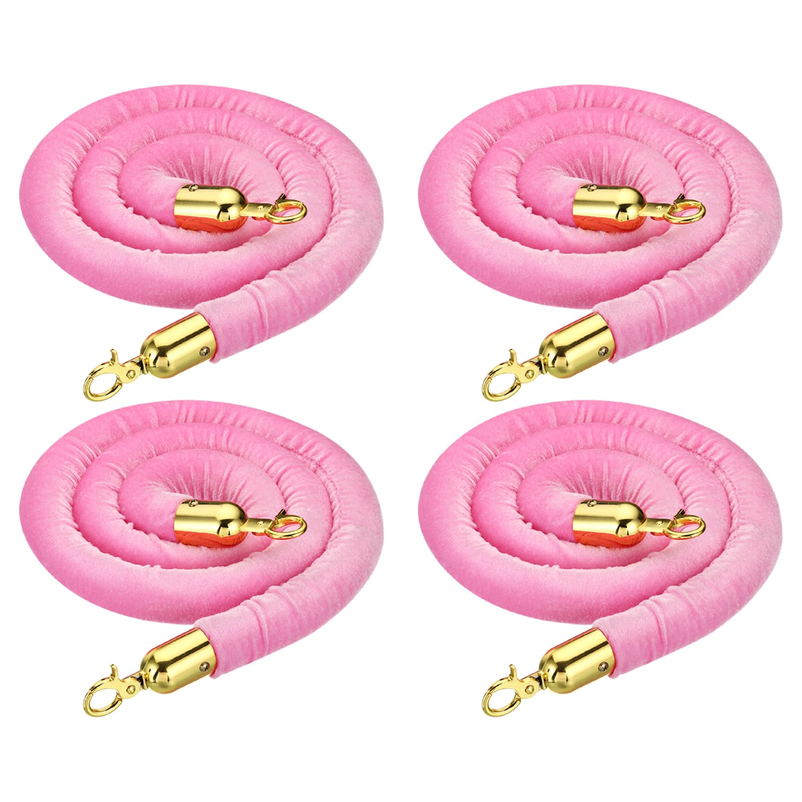 PATIKIL 5 Feet Pink Velvet Stanchion Rope, 4 Pack Crowd Control Barrier Rope with Snap Hooks for Posts Stands Queue Divider of Hotel Theater, Golden