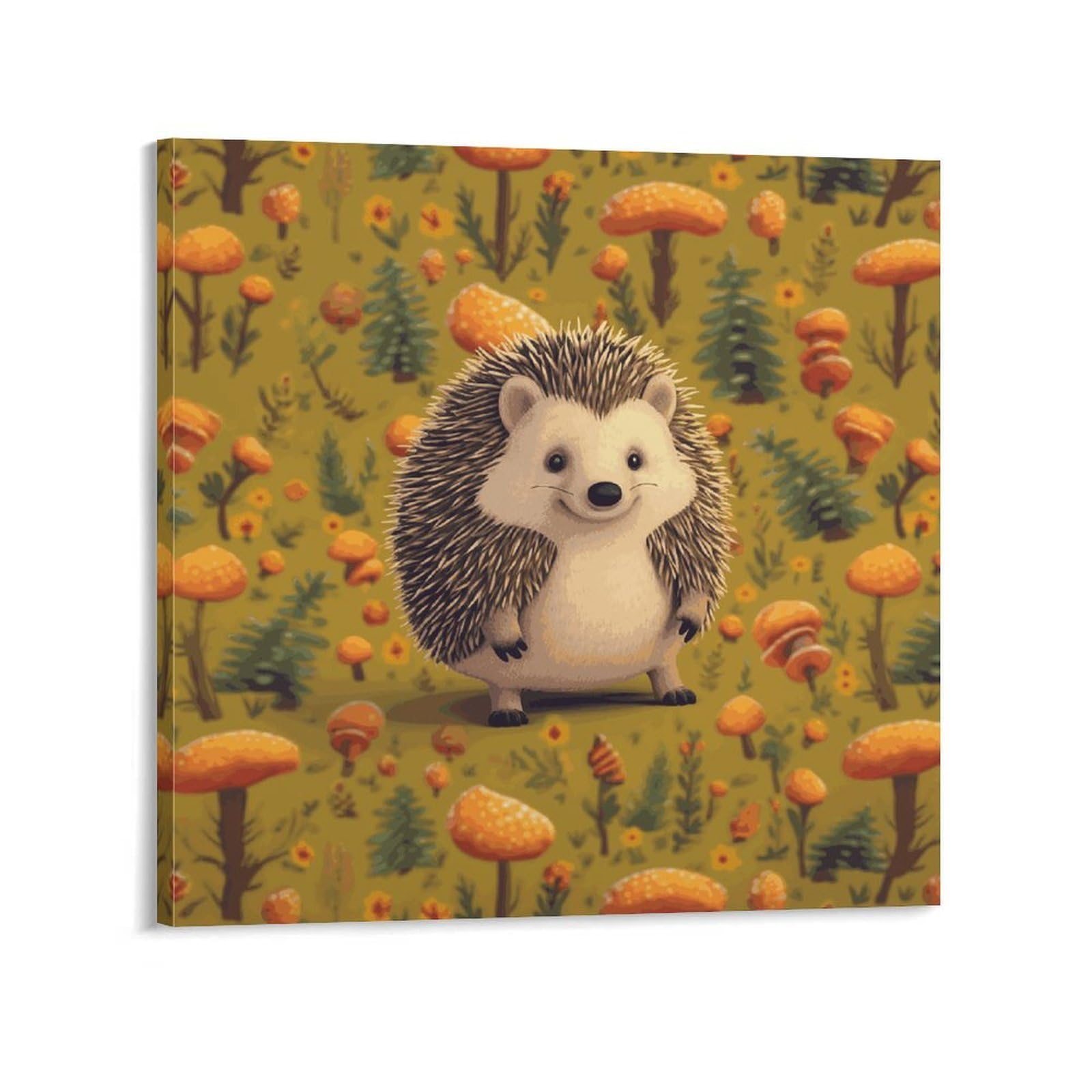 KLOPH Hedgehog Canvas Wall Art for Living Room 08x8inch Modern Artwork Painting for Bathroom Hanging Canvas Prints Aesthetic Wallart for Bedroom Kitchen Office Wall Decor