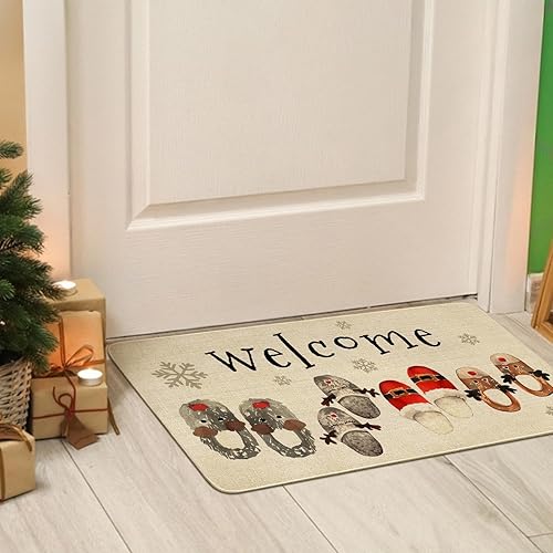 Miniatura 4 de Tapete de puerta de Navidad para puerta delantera, pantuflas de acuarela para vacaciones, tapete de bienvenida de vacaciones, alfombras de invierno