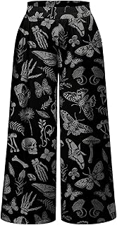 RoseSeek Women's Plus Size Y2K Goth Pants Wide Leg Long Trousers | Elastic Waist, Grunge Streetwear