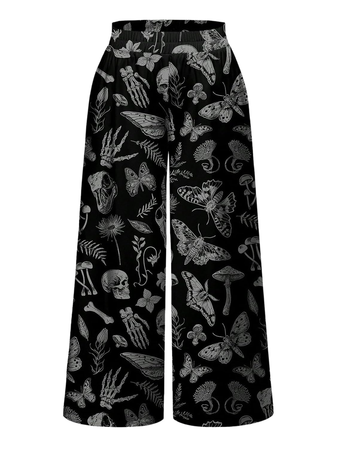 SHENHE Womens Plus Size Gothic Wide Leg Pants Elastic Waist Graphic Flowy Palazzo Pants Trousers