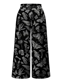 SHENHE Womens Plus Size Gothic Wide Leg Pants Elastic Waist Graphic Flowy Palazzo Pants Trousers