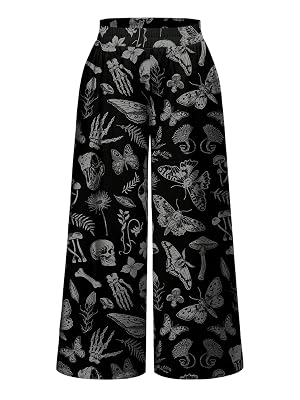 SHENHE Womens Plus Size Gothic Wide Leg Pants Elastic Waist Graphic Flowy Palazzo Pants Trousers