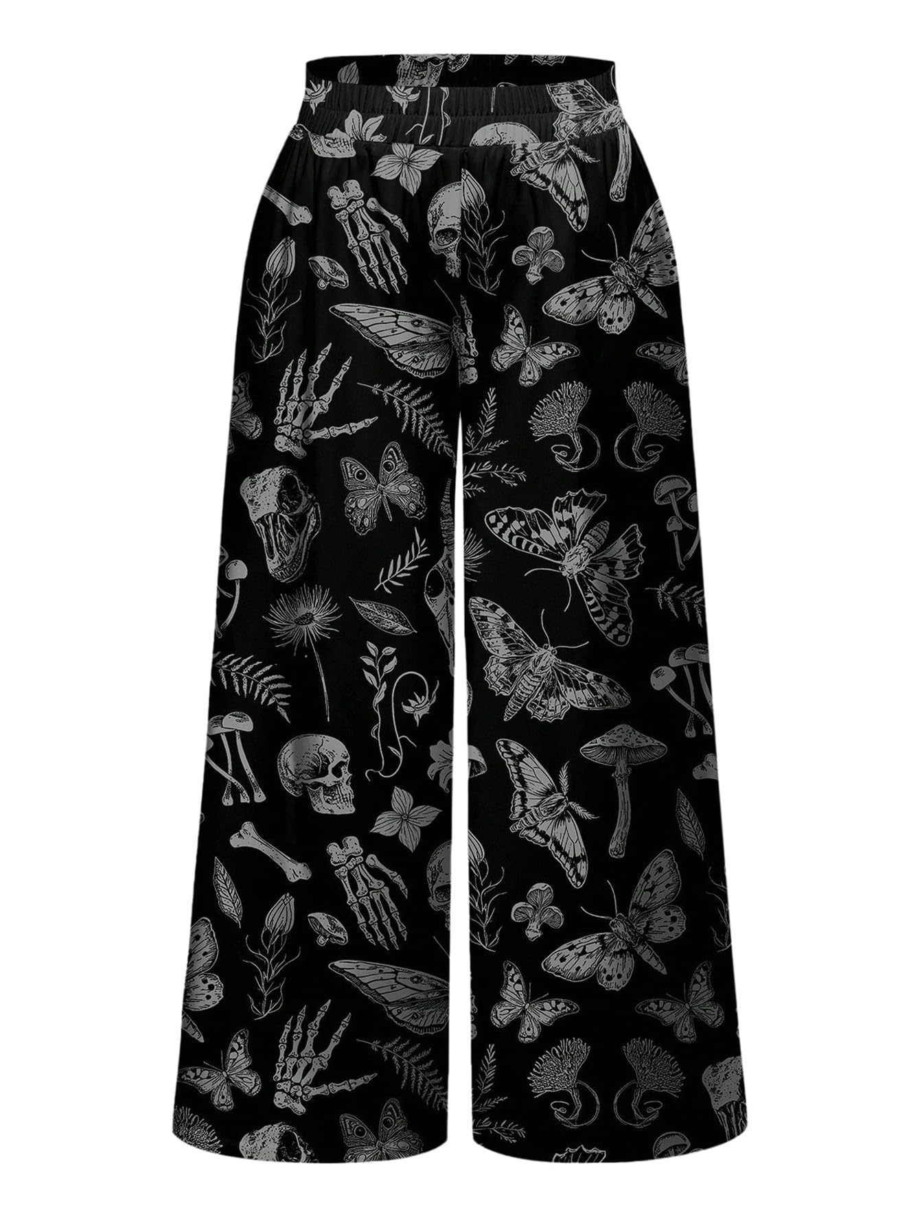 SHENHE Womens Plus Size Gothic Wide Leg Pants Elastic Waist Graphic Flowy Palazzo Pants Trousers