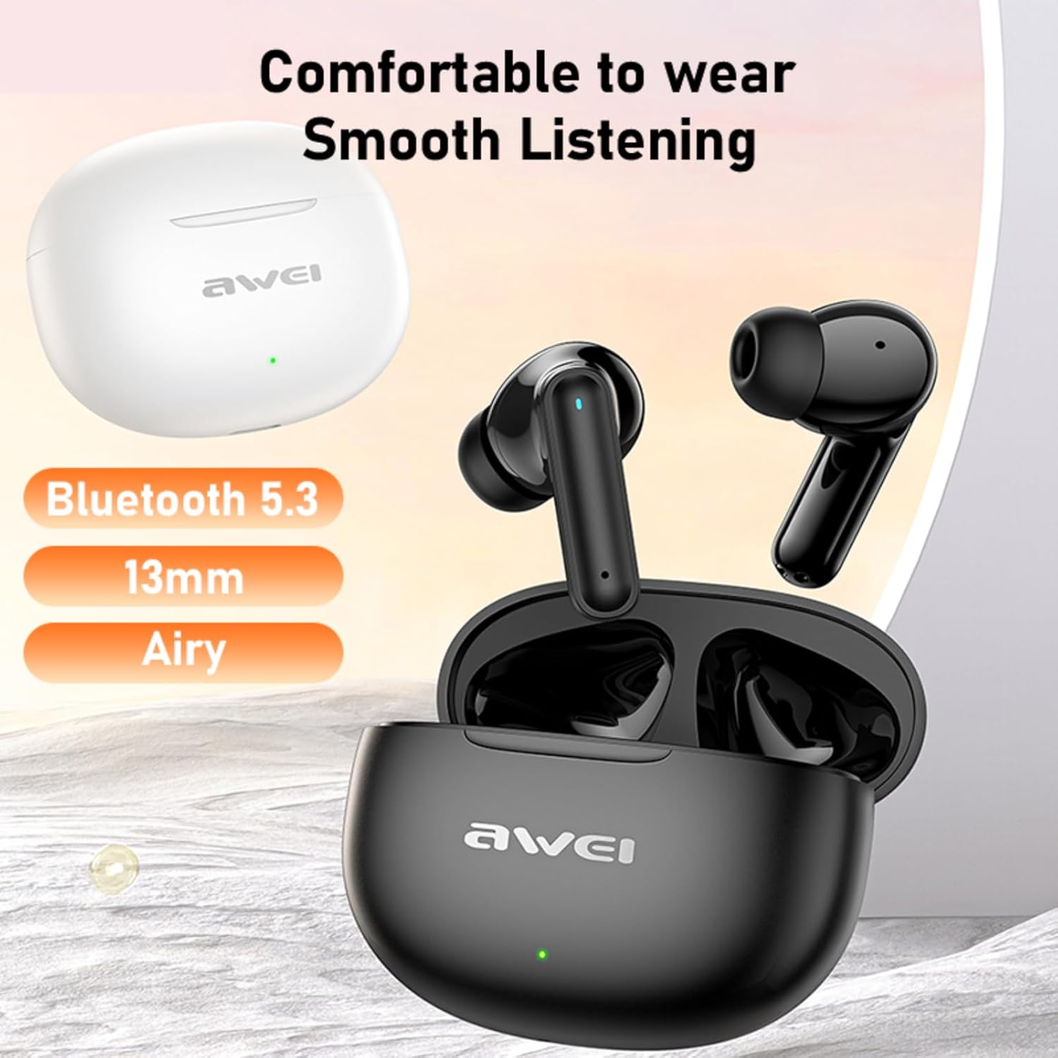 AWEI T71 Wireless Earbuds, Bluetooth Earbuds with Mic, Headphones IPX6 Waterproof, 35Hrs Playtime with Charging Case, Clear Calls Earphones for TV Smart Phone Laptop Sports