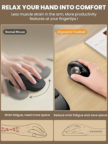 Miniatura 3 de SABLUTE Ratón de Trackball inalámbrico, ergonómico Bluetooth recargable para computadora, mouse retroiluminado para computadora portátil con 5