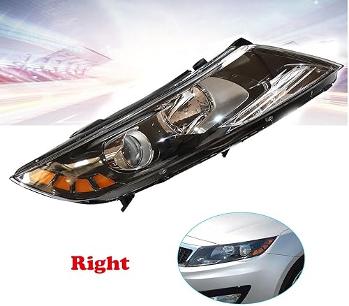 Miniatura 8 de Para 2011 2012 2013Kia Optima Conjunto de faros delanteros delanteros izquierdo derecho reemplazo carcasa negra lente transparente (R)