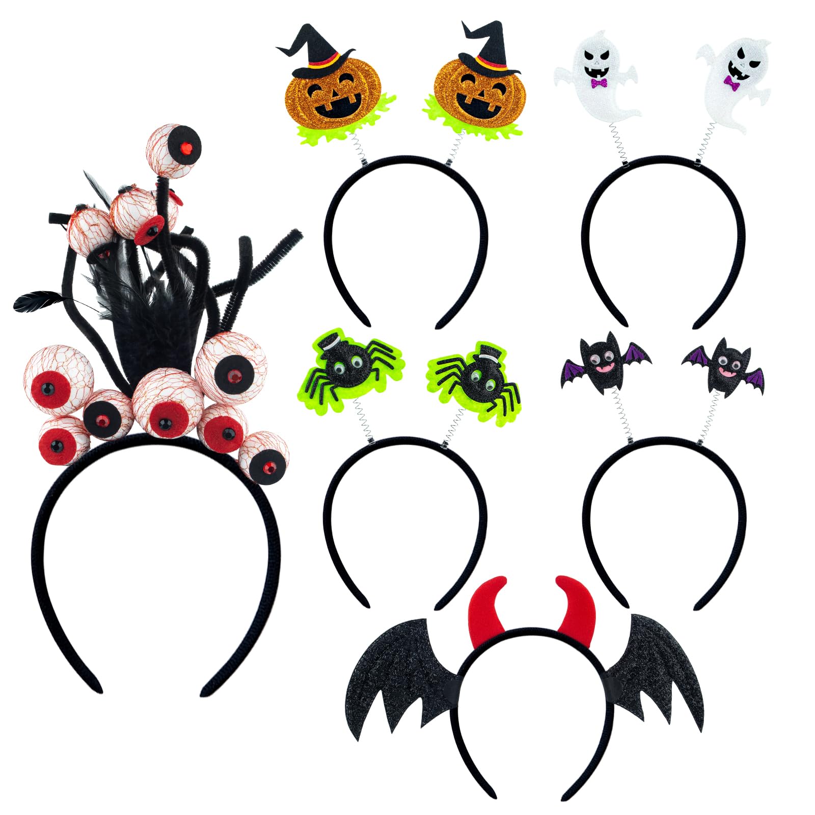 Halloween Headband Set of 6 Pumpkin Ghost Spider Bat Cosplay Hair Accessory