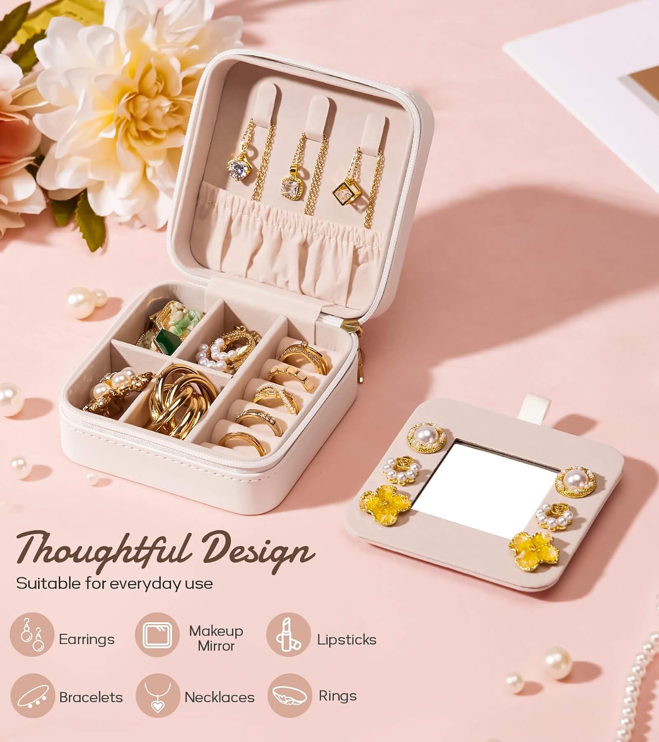 Enthralite Personalized Jewelry Box for Travel: A-Z Initial Gift for Girls image 5