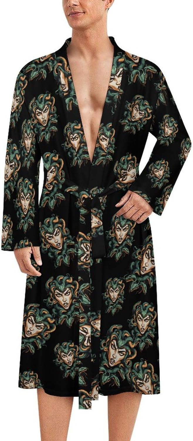Medusa with Snakes Mens Robe Long Bathrobe for Women Bath Robes Lightweight Soft Printed Sleepwear