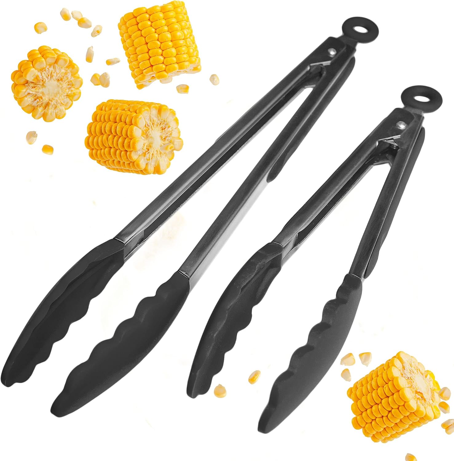 StarPack Premium Silicone Kitchen Tongs for Cooking Set (9" & 12" Gray Black) - Stainless Steel Tongs for Cooking with Silicone Tips - Non-Stick, High Heat Resistant Silicone Tongs (600°F)