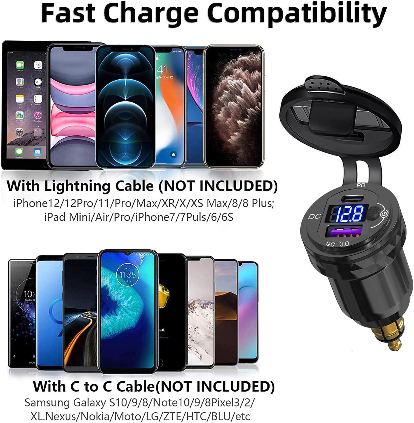 Motorcycle DIN/Hella USB Charger (NOT for Car Cigarette Socket), 36W PD3.0 & 18W QC3.0 Power Adapter with Switch, Voltmeter, Waterproof USB-C & USB-A Plug for BMW Ducati Triumph - Image 7