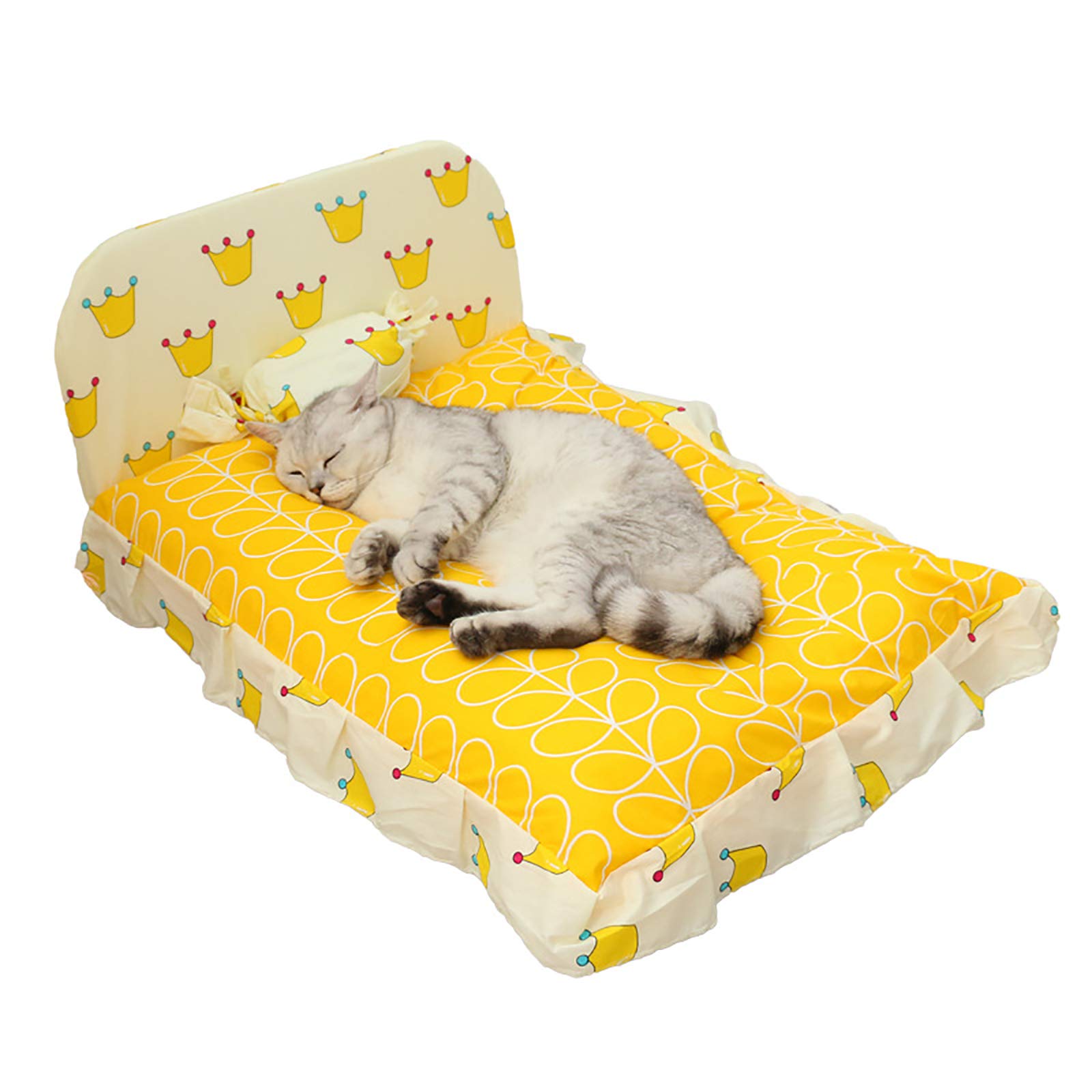 Lit apaisant chat jaune avec couette pour calmer le stress animal M