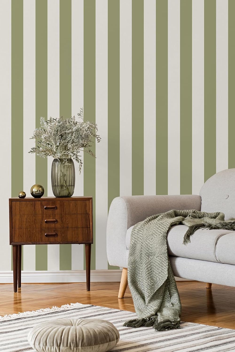 Fine Decor Juliette Stripe Wallpaper Sage FD43459