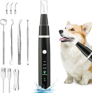 Ultrasonic Dog Teeth Cleaning Kit with LED Lamp for Pet, 5 Modes for Teeth Care to Remove Stains Calculus, Dog Toothbrush Plaque and Tartar Remover with 3 Heads