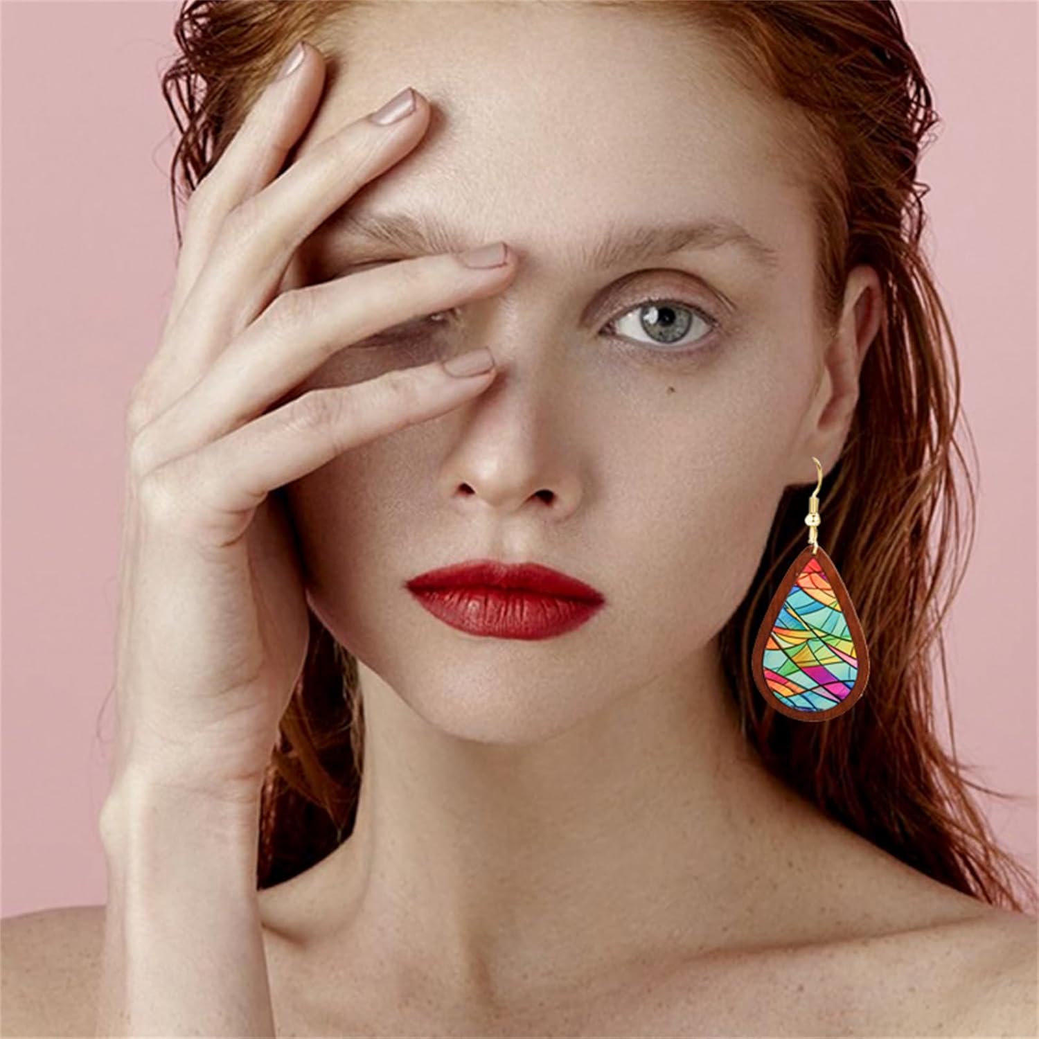 Handmade Wooden Earrings for Women Unique Church Artist Teardorp Earrings Colorful Acrylic Church Glass Earrings Cross Earrings - Image 2