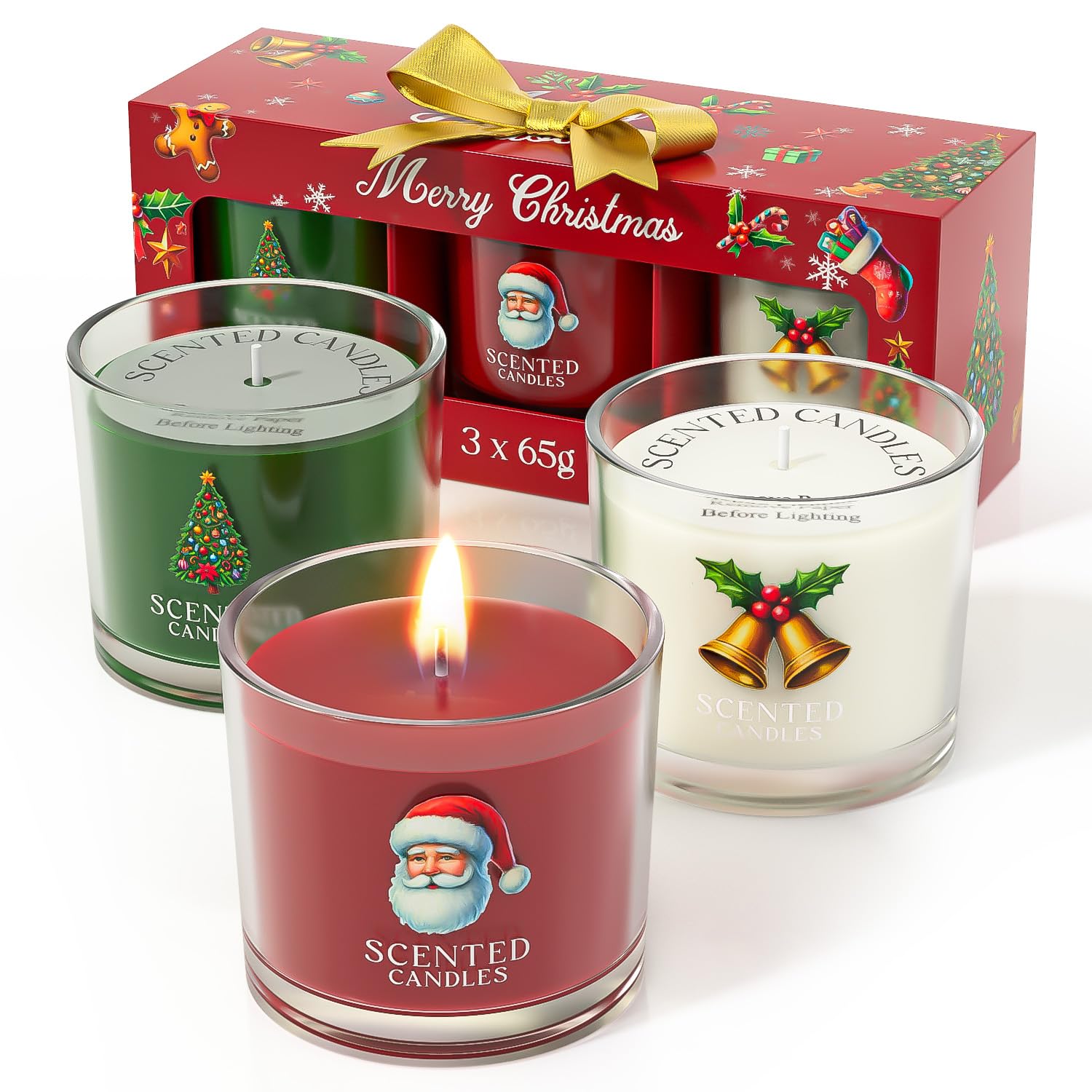 CHILLFLAME Christmas Candles, Scented Candles Gift Set for Stress Relief, 3 Votive Candles for Women and Men, Christmas Candle Gifts for Women (Red + Green + White, 7 oz)